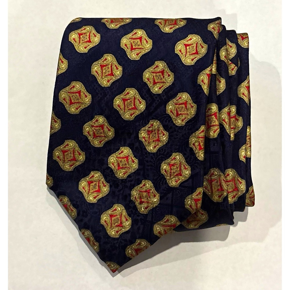 Vtg Stefano Ricci for Saks Fifth Avenue Men's Silk Tie Medallion Navy Gold Red